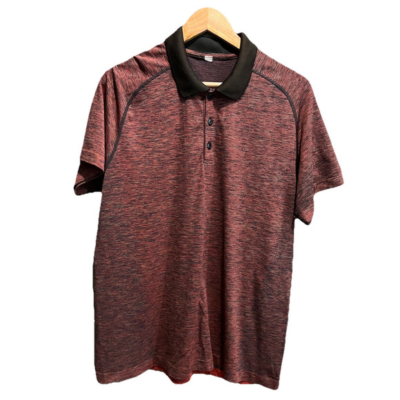 Lululemon Red Striped Short Sleeve Men's Polo Shirt Size XL Get Outside Sweaty - Picture 1 of 5